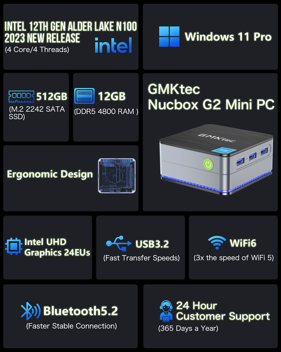 1007-GMKtec Intel 12th Alder Lake N100 Mini PC